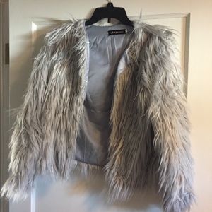 Grey faux fur coat size L, fits more like S/M